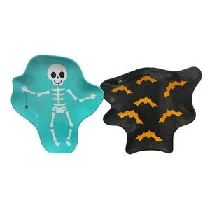Melamine 8” Festive Halloween Fall Food Plates Skeleton Bats